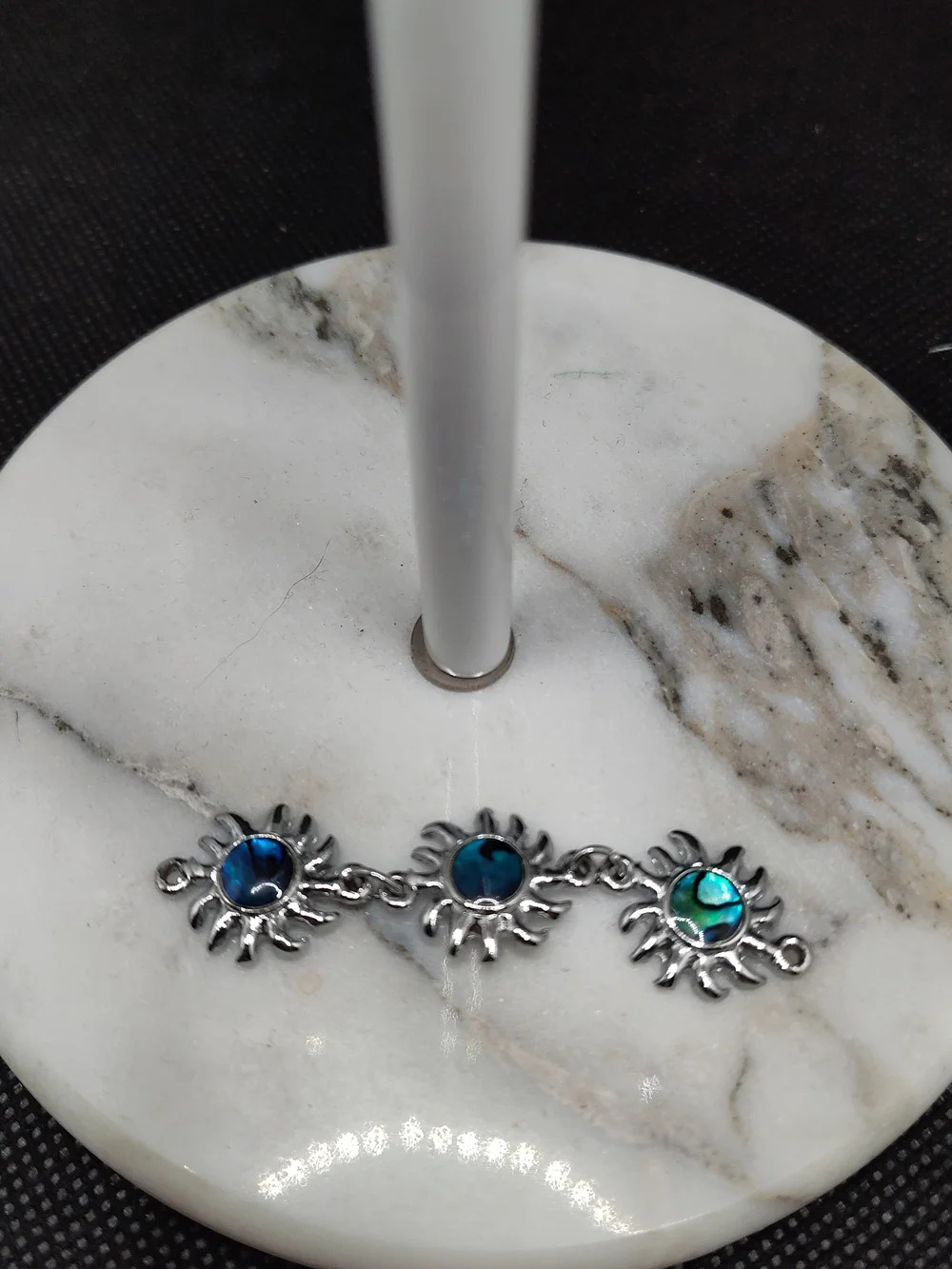 Silver Sunburst Bracelet Connector with Blue and Teal Inlay